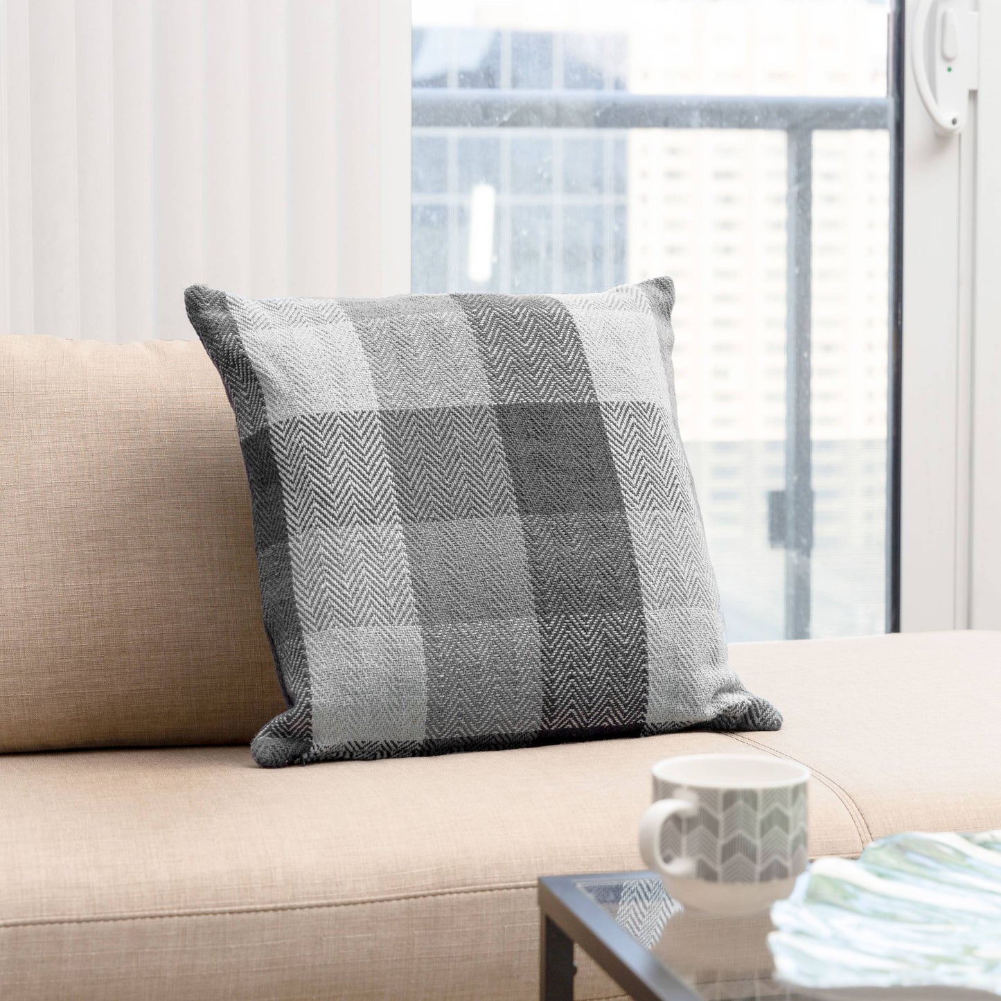 Herringbone Check Cotton Cushion with filler