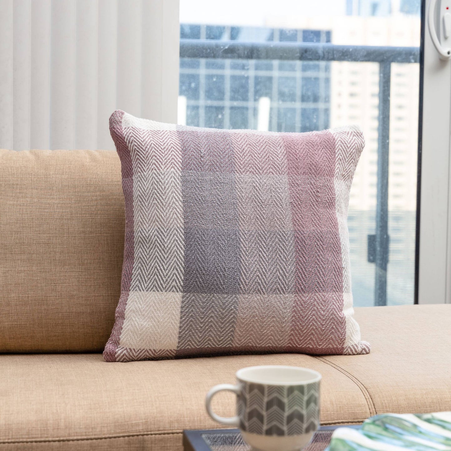 Herringbone Check Cotton Cushion with filler