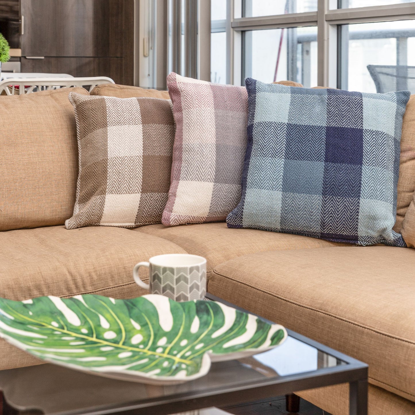 Herringbone Check Cotton Cushion with filler