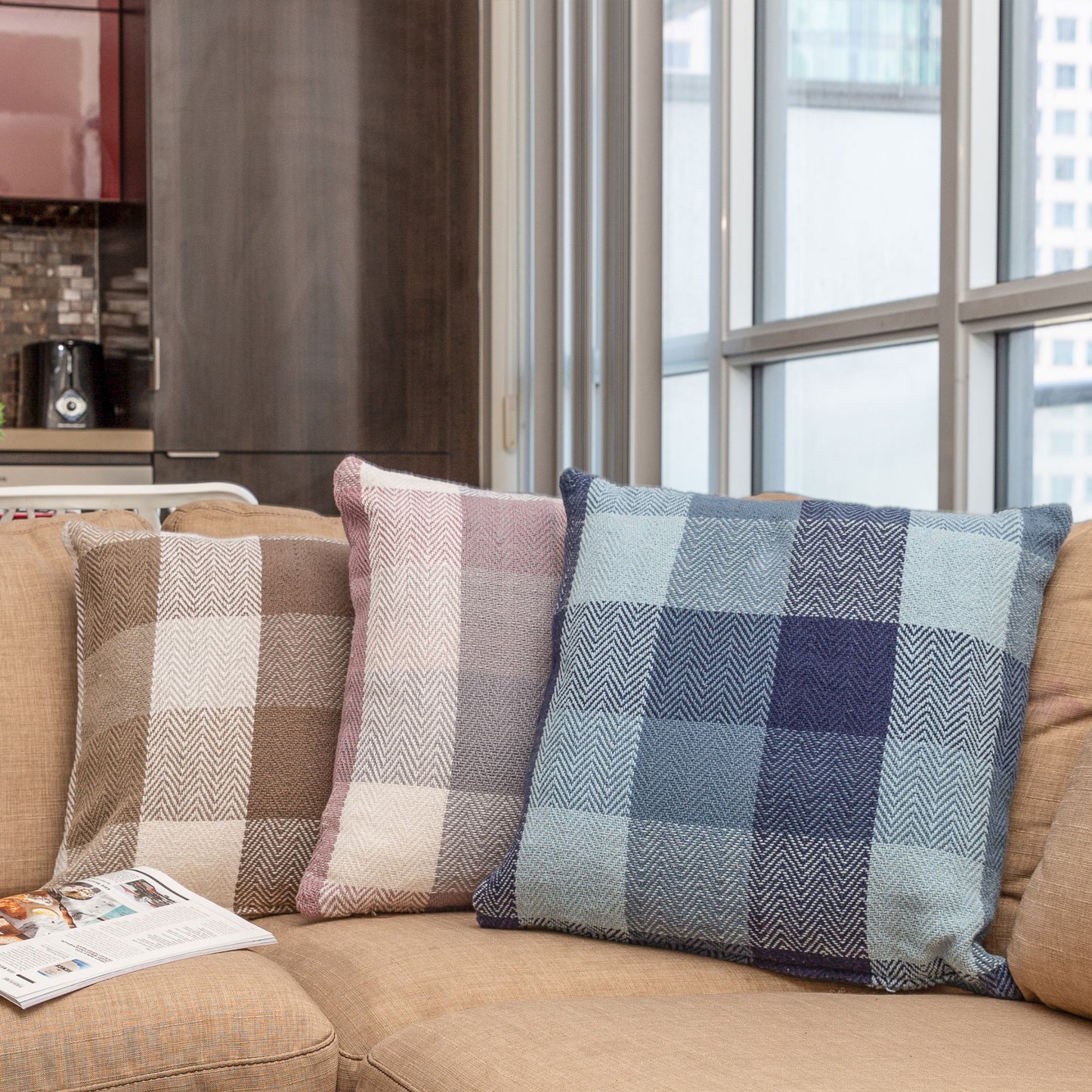 Herringbone Check Cotton Cushion with filler