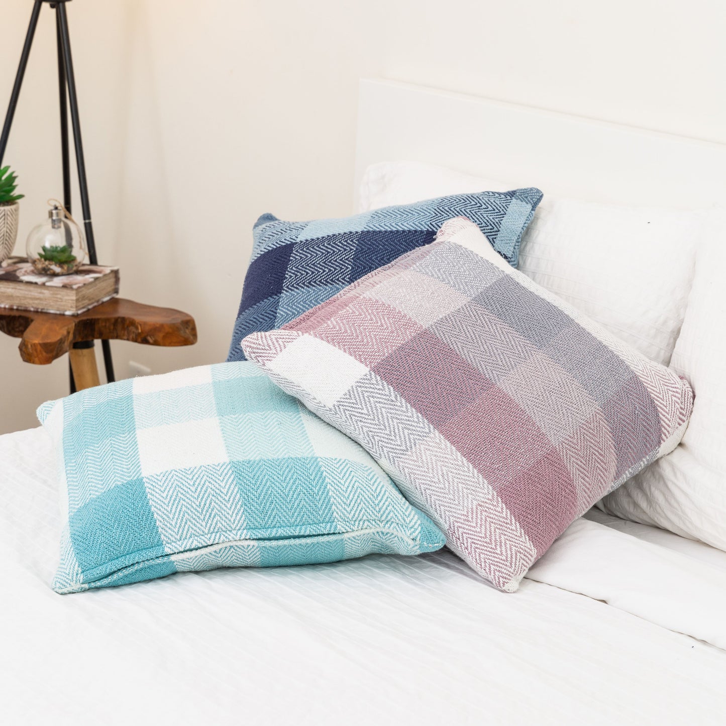 Herringbone Check Cotton Cushion with filler