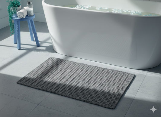 Belgian Waffle Bath Mat | Recycled Plastic Bottle Rug | Eco-Friendly Sustainable Bathmat | Soft Absorbent | Machine Washable | Multiple Sizes
