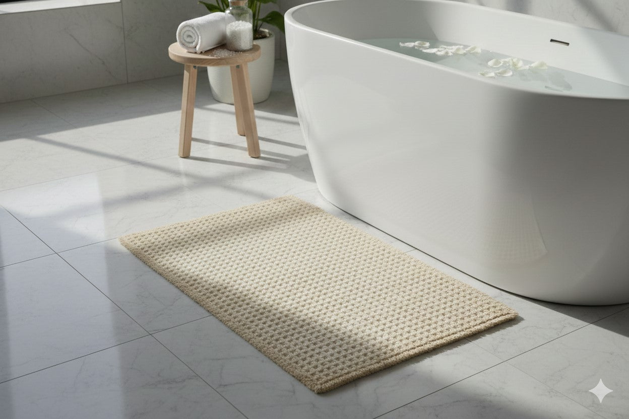 Belgian Waffle Bath Mat | Recycled Plastic Bottle Rug | Eco-Friendly Sustainable Bathmat | Soft Absorbent | Machine Washable | Multiple Sizes