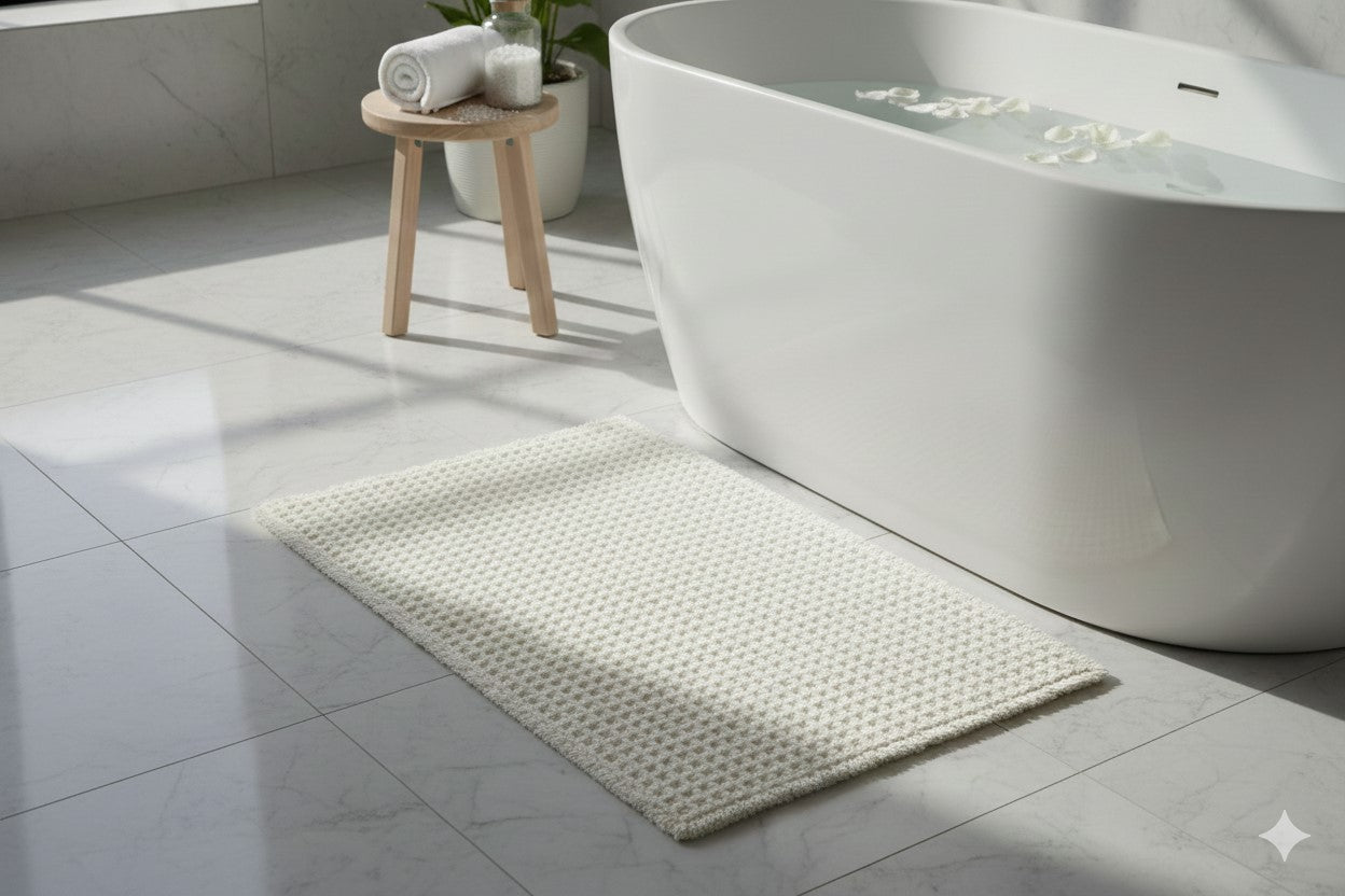 Belgian Waffle Bath Mat | Recycled Plastic Bottle Rug | Eco-Friendly Sustainable Bathmat | Soft Absorbent | Machine Washable | Multiple Sizes