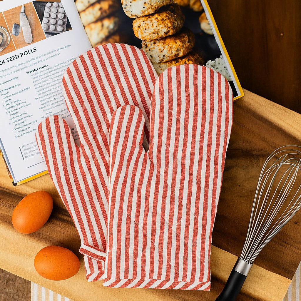 BISTRO STRIPE-OVEN MITTS-SET OF 2